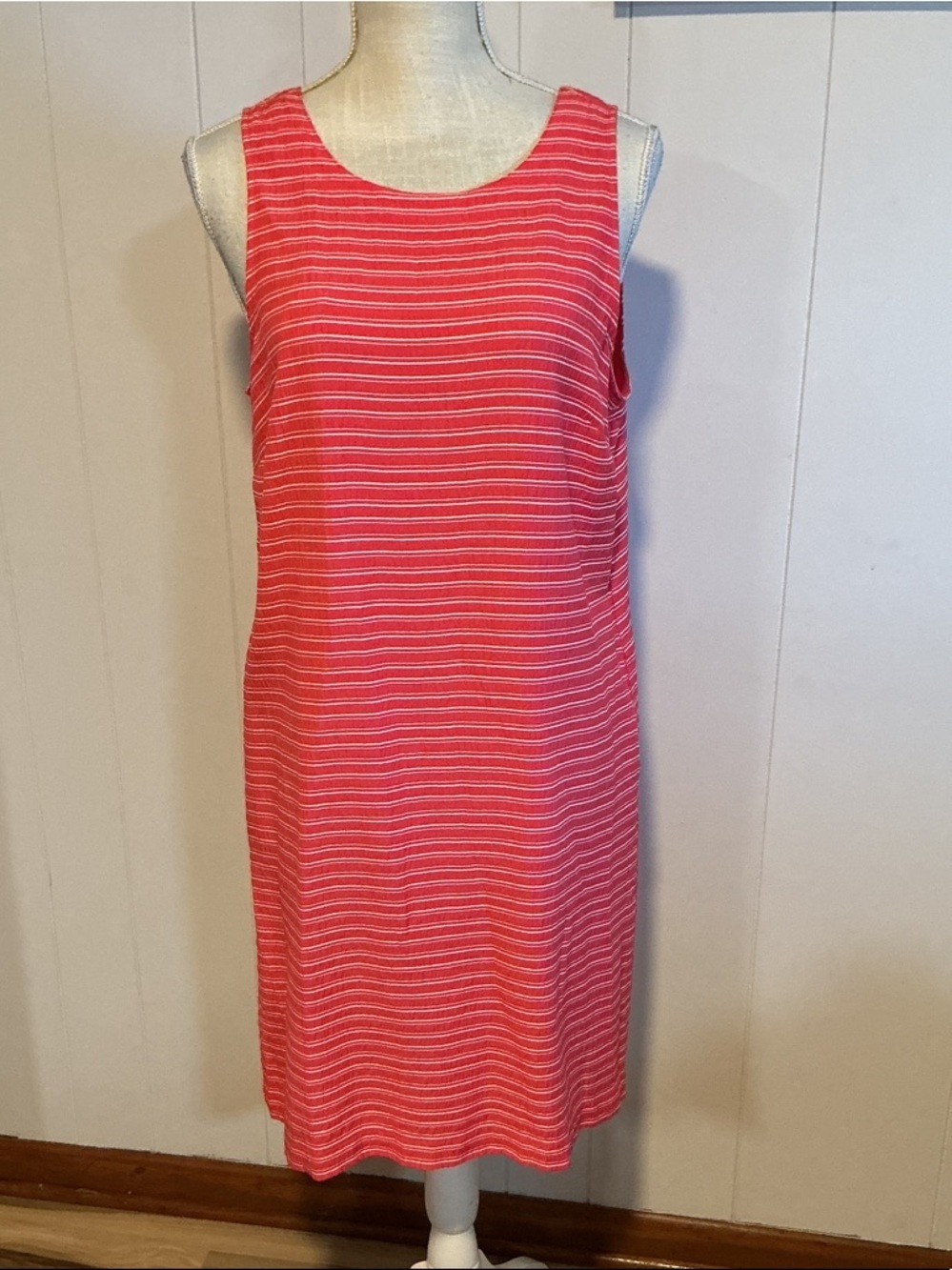 Tommy Hilfiger Coral Pink Striped Sleeveless Midi Dress